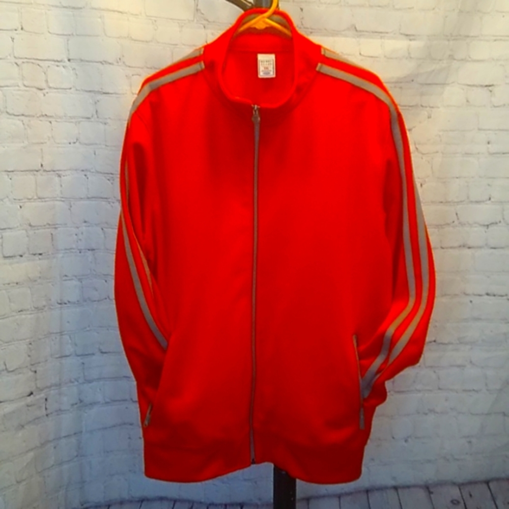 Old Navy Orange Full Zip Striped Sleeves Vintage Track Jacket Mens Size XXL